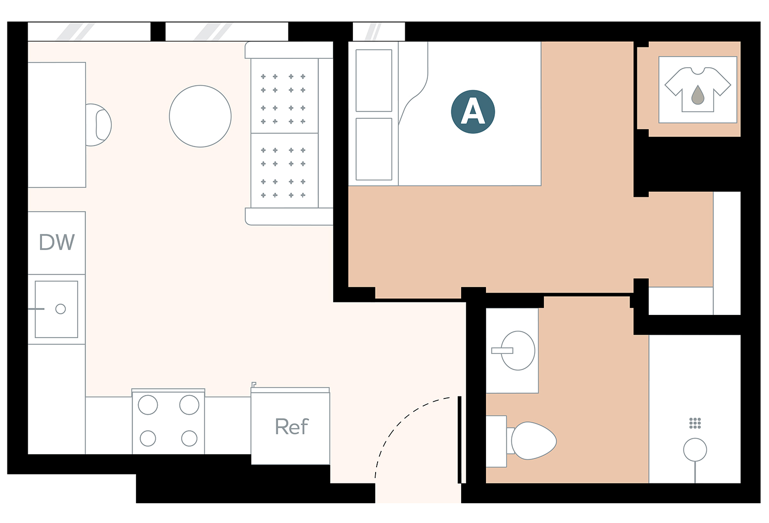 Rendering for 1x1 A floor plan