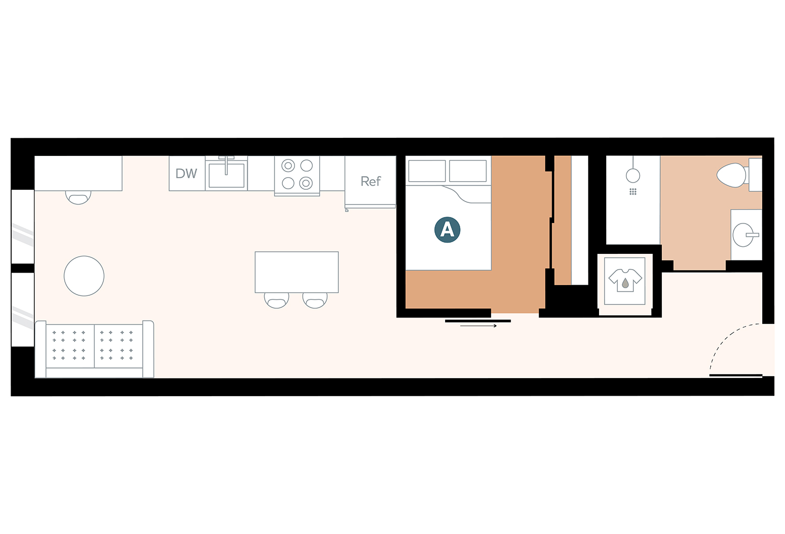 Rendering for 1x1 C floor plan