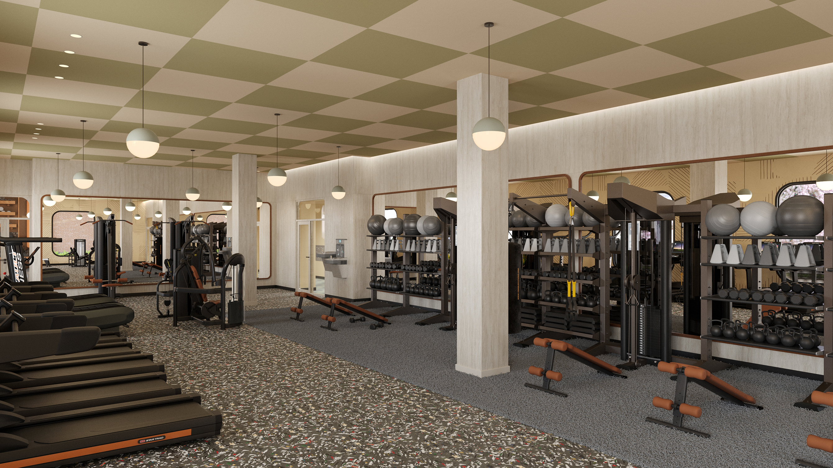 A fitness center with exercise equipment