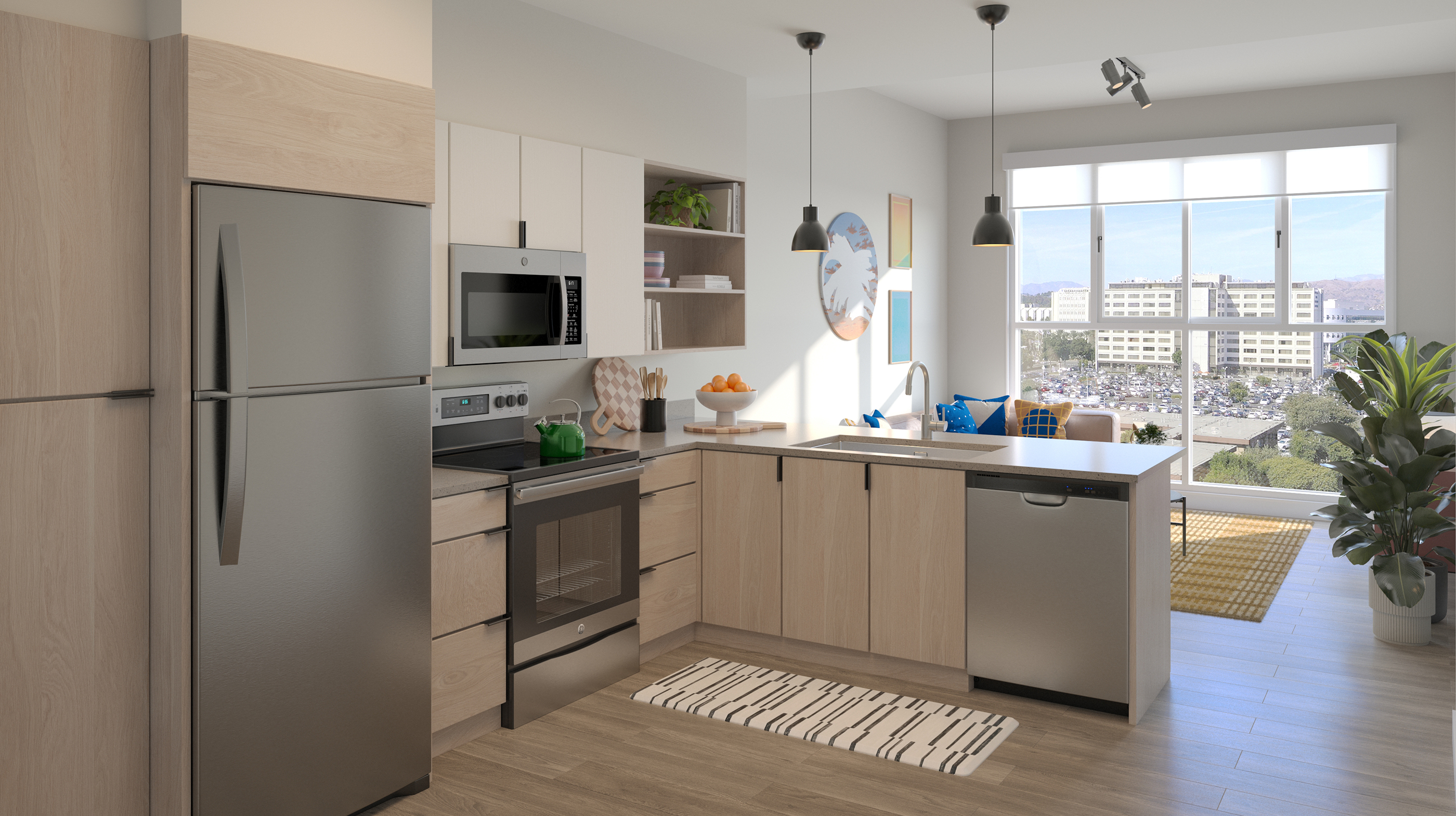 A kitchen with modern appliances